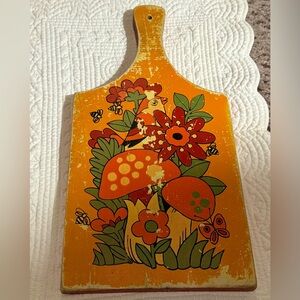Vintage Orange Yellow Mushroom Floral Decorative Cutting Board
